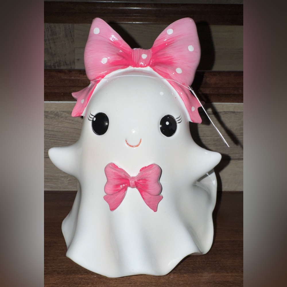 Cute 🥰 Goblin & Ghouls Ghost 👻 Girl With Pink Bow 🎀 Coquette Halloween Decor